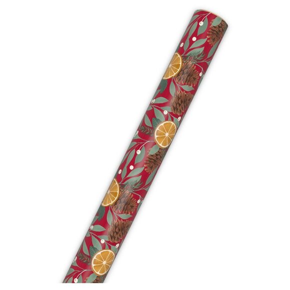 Hallmark Wrapping Paper Christmas Pinecones & Mistletoe Red 22.5 sq ft Roll Gift - Picture 3 of 6